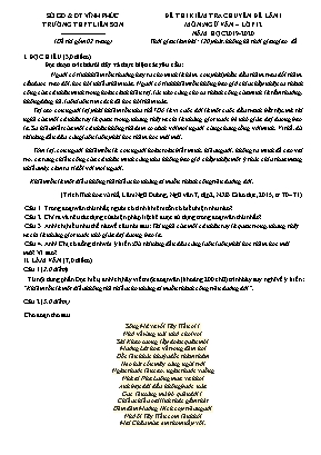 Đề kiểm tra chuyên đề lần 1 môn Ngữ văn Lớp 12 - Năm học 2019-2020 - Trường THPT Liễn Sơn (Có đáp án)
